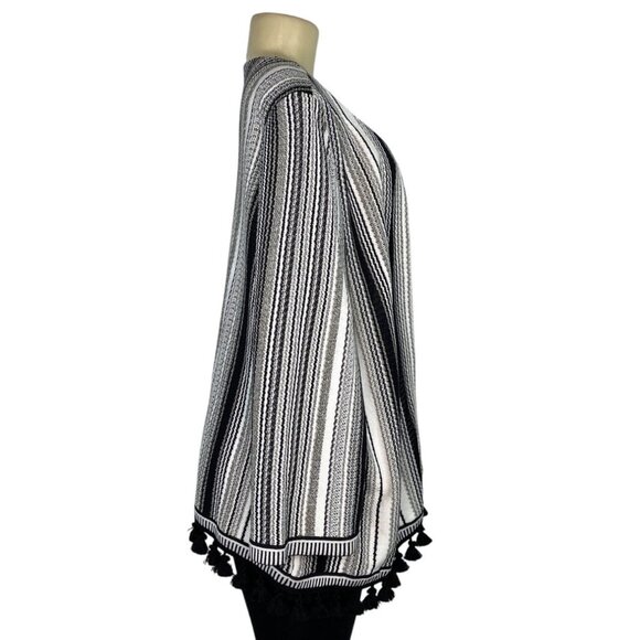 Misook Collection Black & White Striped Open Front Cardigan Tassel Trim Sz 2X - Picture 2 of 6